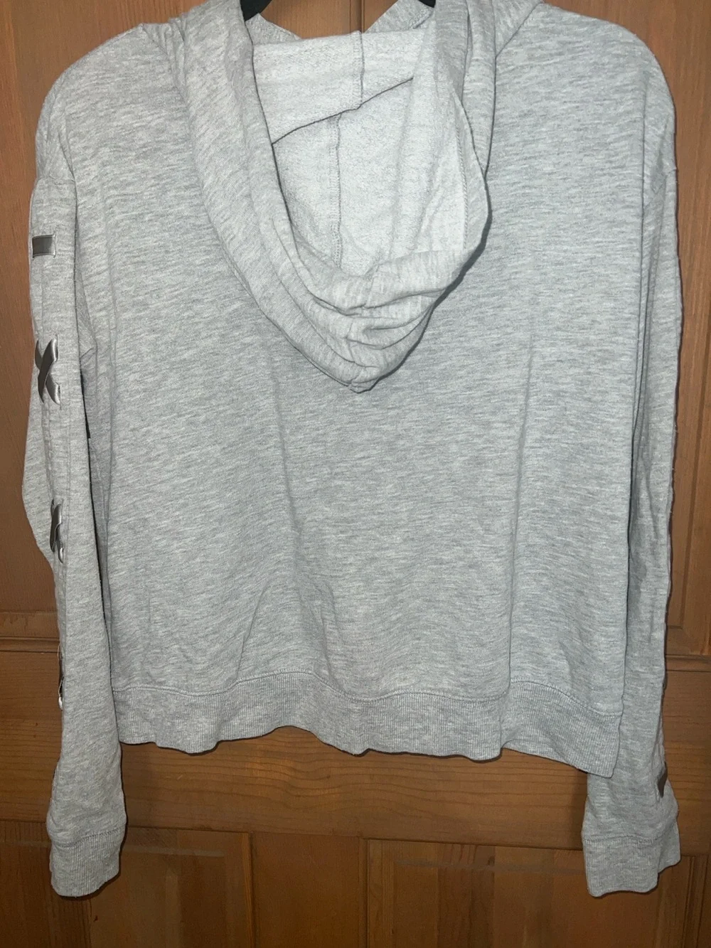 Justice Gray Hoodie with Rose Gold Logo and Silver Sleeve Crisscross Ribbon